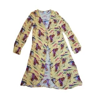 Roper Cowboy Rodeo Print Western Festival Lightweight Boho Open Cardigan sz L